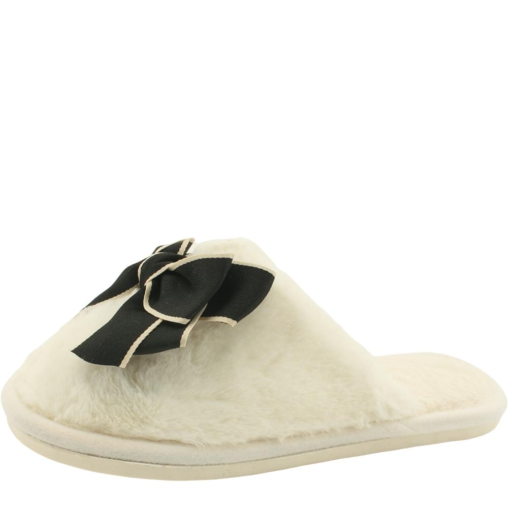 Cute Fur Ribbon Fleece Fur Slippers Black