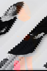 WOMAN Heart Neck Shirring Long Sleeve Tee