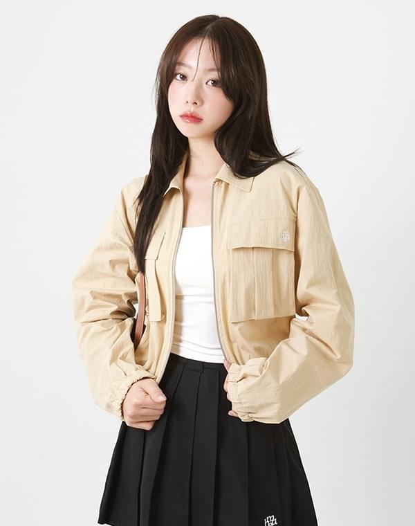 Logo two pocket banding crop jacket