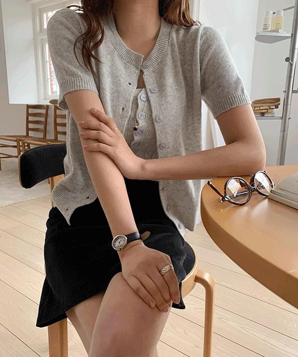 Basin Short Sleeve Knitwear Cardigan Tube Top Set -2color
