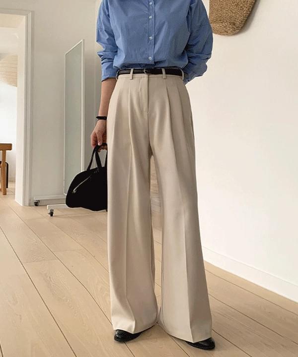 EFDIN Spandex TUPINTUCK BIZO WIDE SLACKS -4color