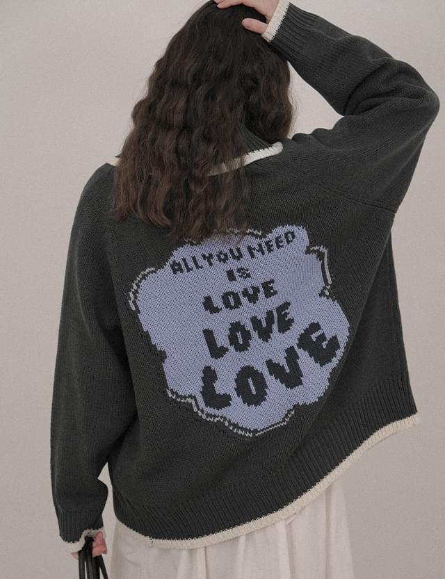 Need You Lettering Loose-fit Knitwear Zip-up 80440