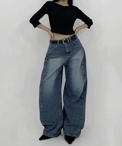 Foy Faded Diagonal Split Denim Hi-West Wide Pants