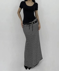 Striped Daily Low Rise Stripe Maxi A-Line Long Skirt