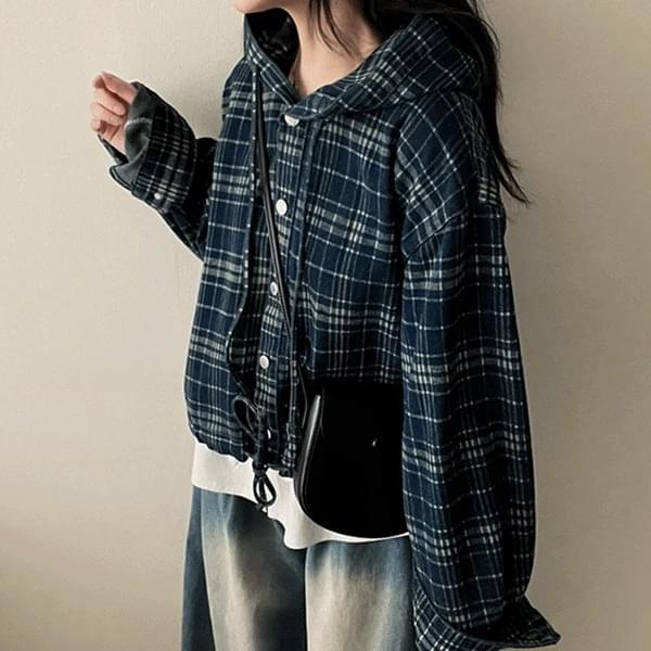 Ready Strap Check Hooded Denim Jacket