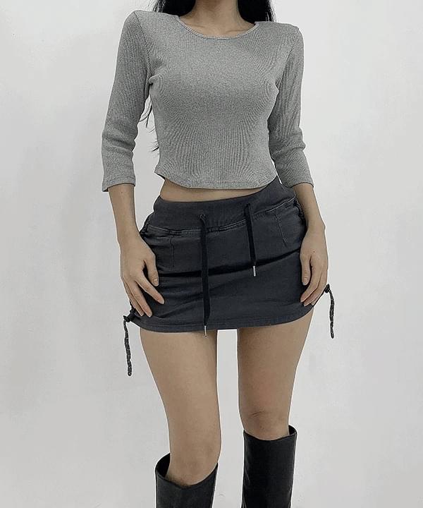 And Daily Round Neck 7/8 Ribbed T-Shirt Top