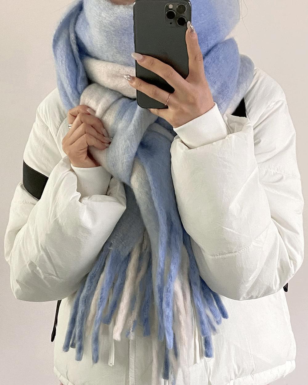 Rolled mohair thick check long muffler scarf (Ships Today)