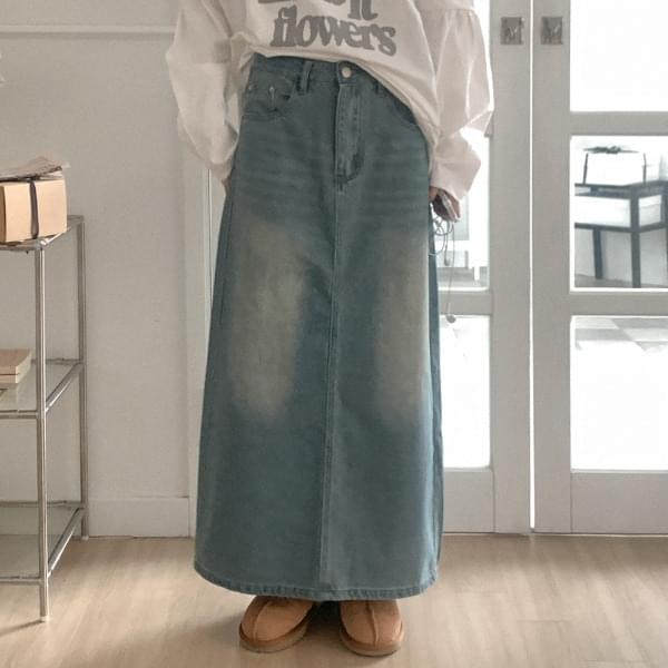 Turnover denim long skirt