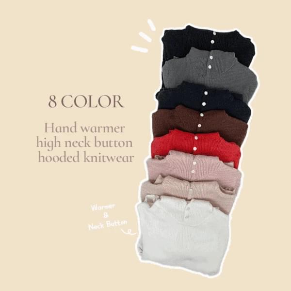 Pure Ribbed Warmer Hood Button Slim Fit Knitwear 