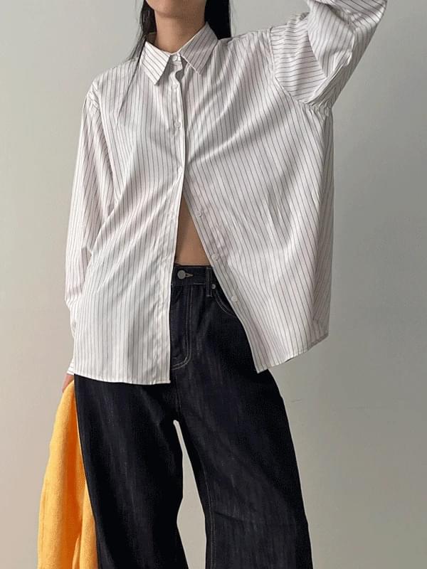 Two-way wrap stripe Loose-fit shirt
