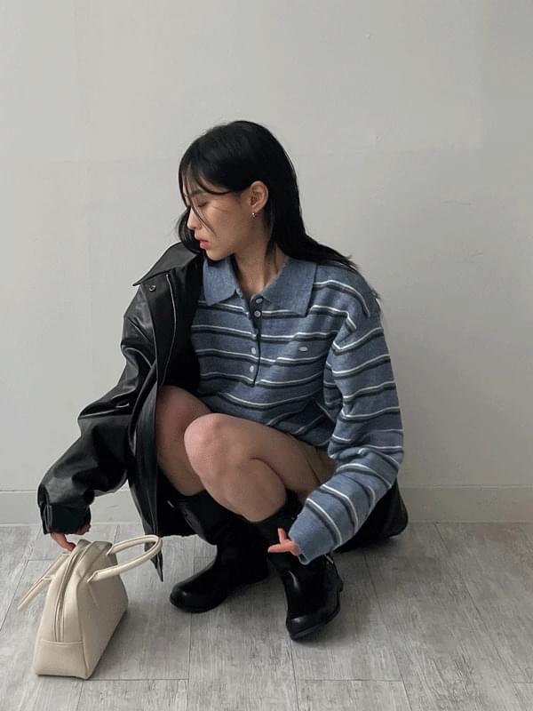 Hairy Stripe Overfit Collar Knitwear