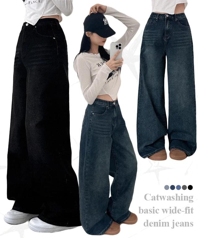 Cat Faded Basic Wide Fit Denim Jeans