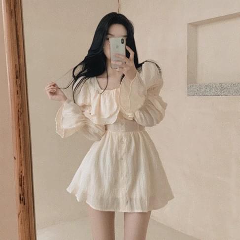 Yerishiring fake button puff mini Dress 3 colors