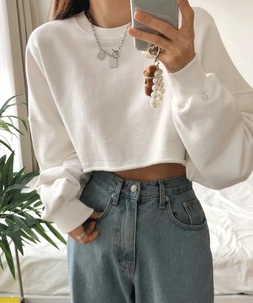 Aint Basic Puff Sleeve Vintage Hem Crop Sweatshirt to Man