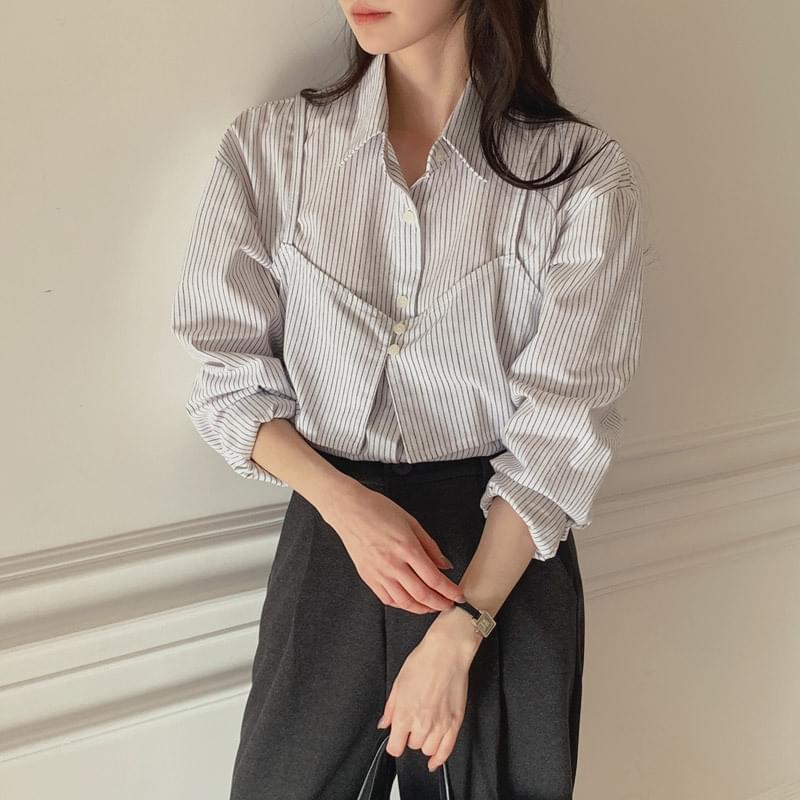 Delua bustier set striped shirt