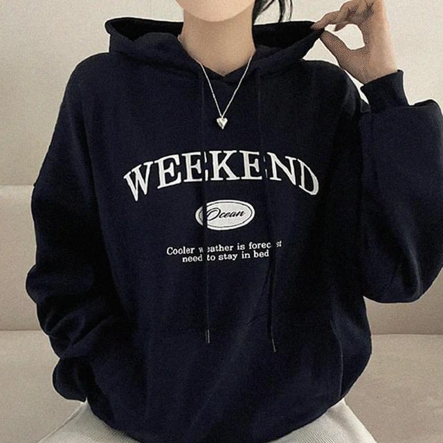 Weekend Lettering Hooded Boxy Sweatshirt 4 Colors
