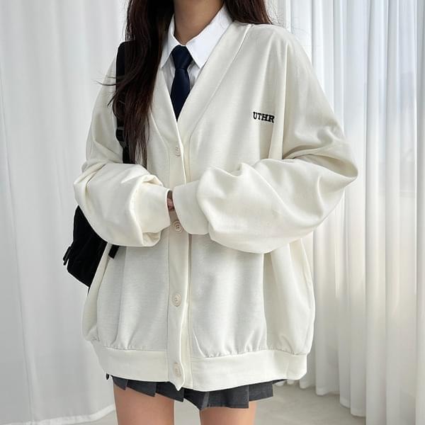 Youthful lettering overfit cardigan (Ships Today)