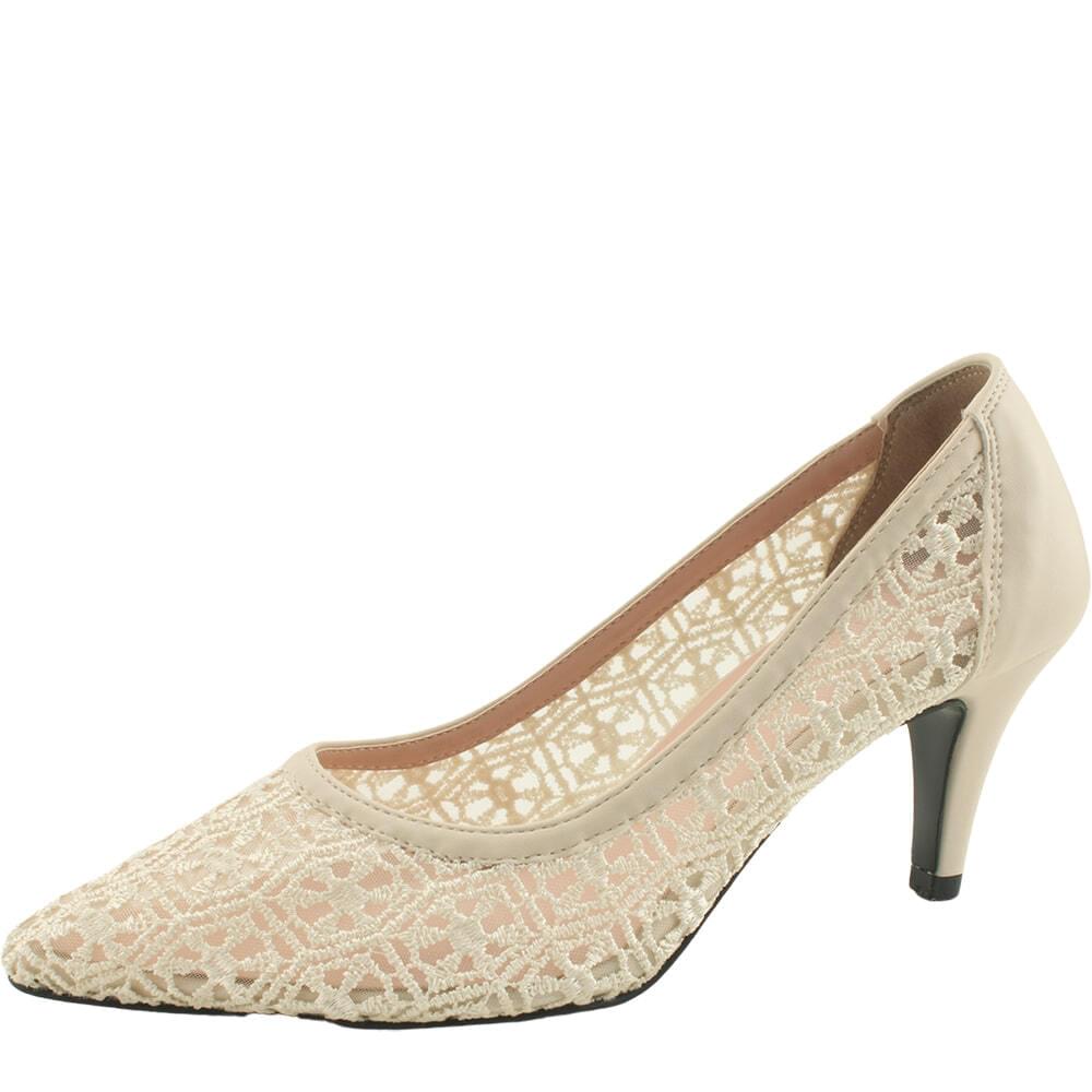 Domestically produced lace mesh stiletto heel high heel 7cm beige