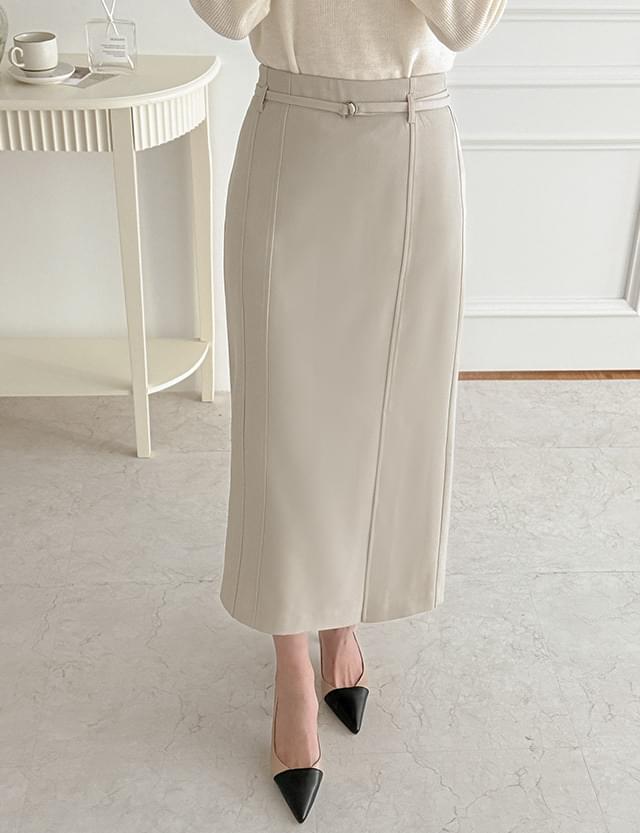 NIADD back banding belted H-line long skirt 80586