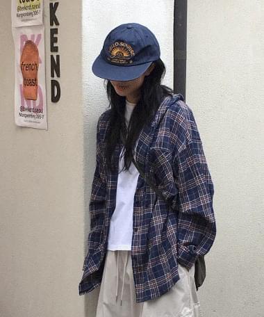 Inner Loose-fit hooded check shirt