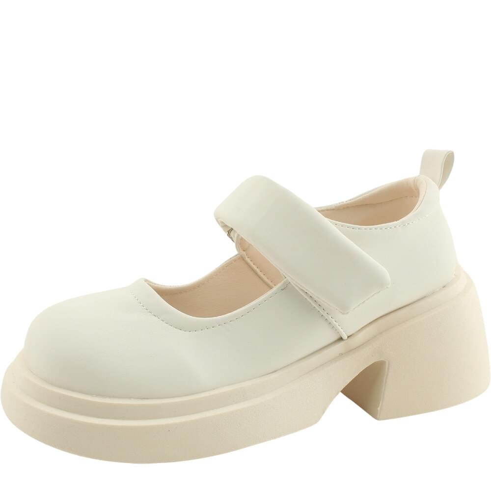 Mary Jane high heel pumps loafer heel 6cm beige