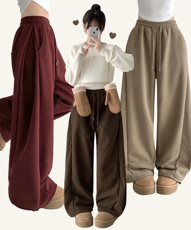 December 2nd Length Golden Corduroy Side Pin Tuck Hem String Banding Balloon Wide Jogger Training Fleece-lined Pants Trousers (Ships Today)