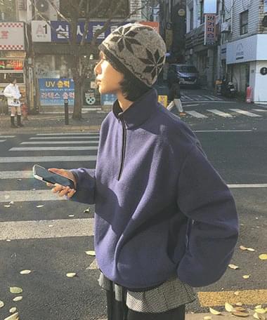 懸崖配色刷毛半拉鍊長袖上衣