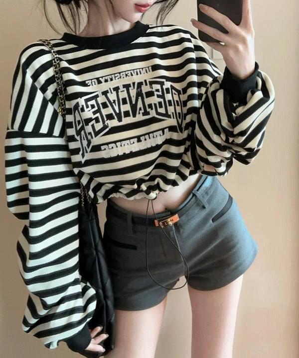 Ersha Stripe String Crop Sweatshirt