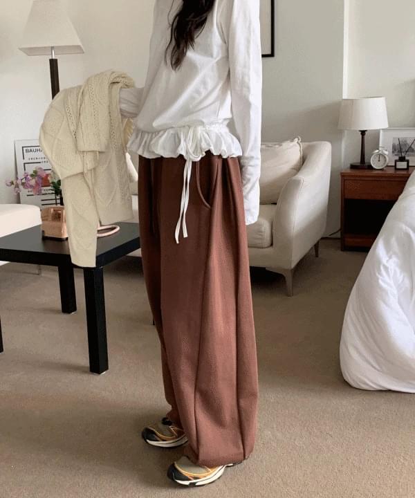 Land side pin tuck wide training balloon fit jogger long pants 4 colors