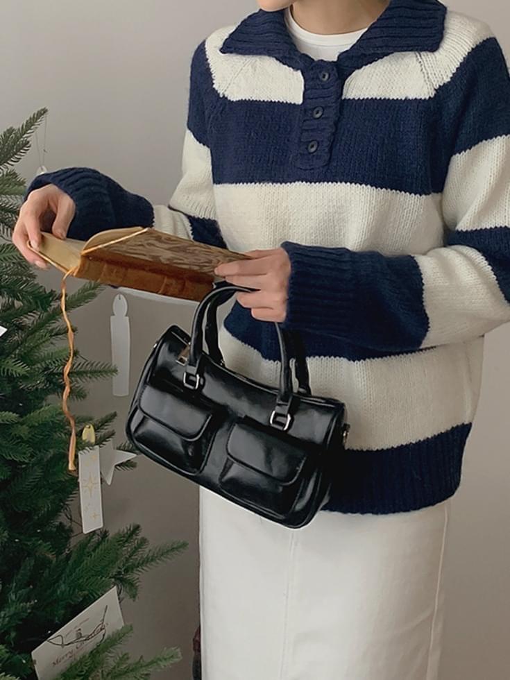 Dimesden Wool Alpaca Stripe Collar Knitwear