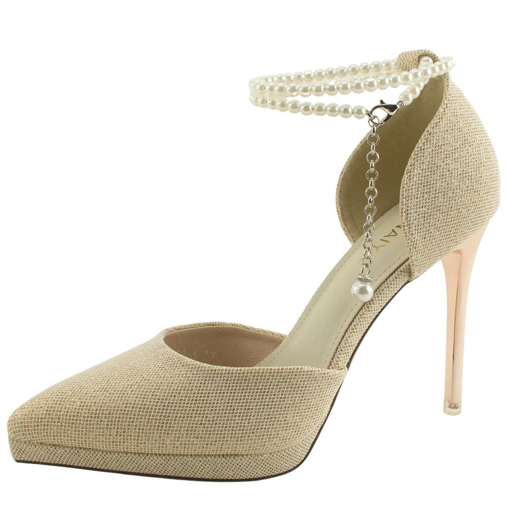 Pearl Strap Gaboshi Strap Stiletto High Heel Gold