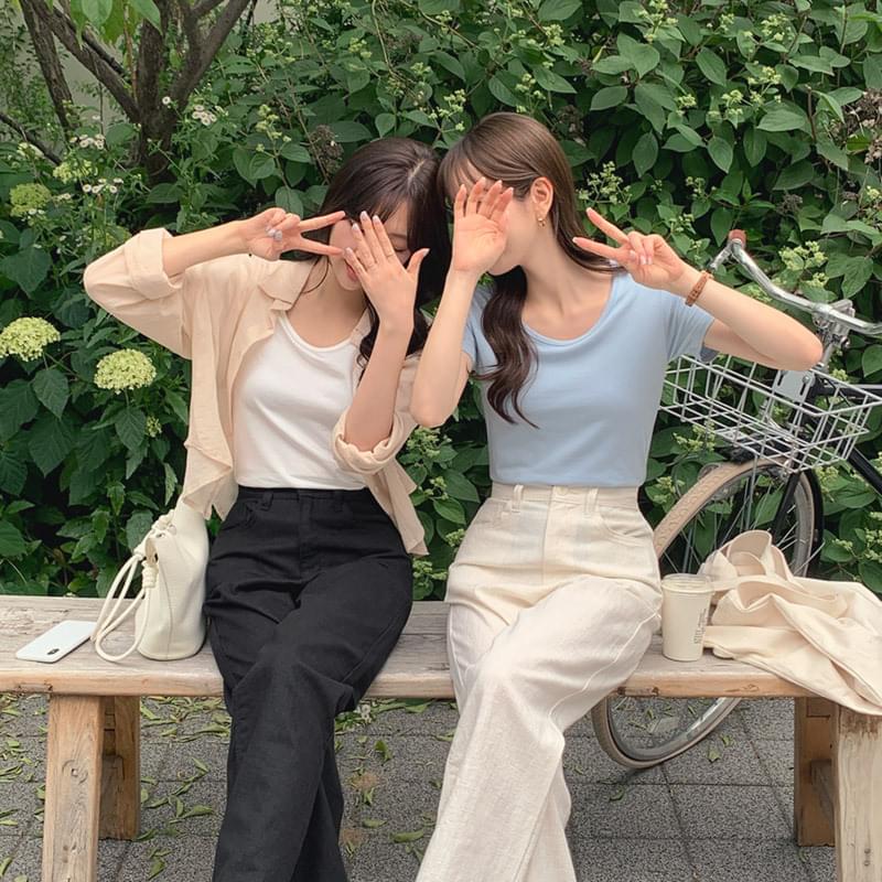 バイセルコットンモーダルUネック半袖Tシャツ