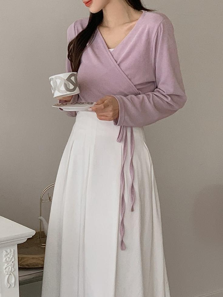 Rudimentor Wrap Style Ribbon Sleeveless Cardigan Set