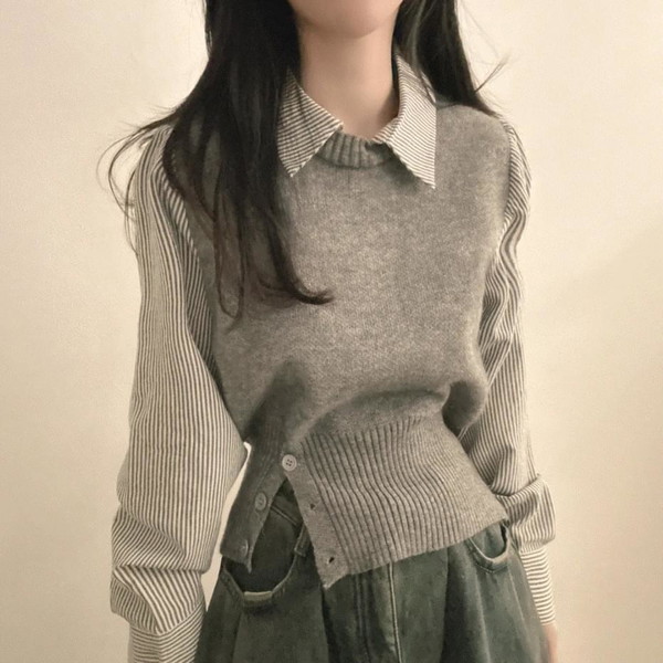 All-in-one layered button knitwear 2color