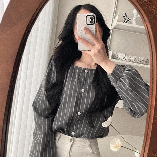 Neat mood striped square neck blouse 2 colors