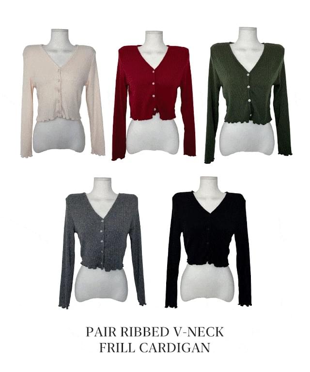 Fair Ribbed V- V-Neck Frill Cardigan