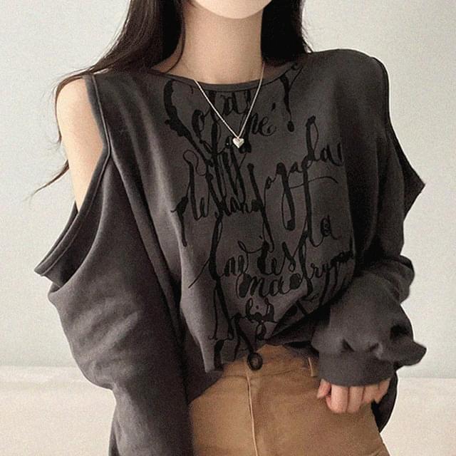 Art Off Shoulder Lettering Shoulder Sweatshirt to Man 3 Colors