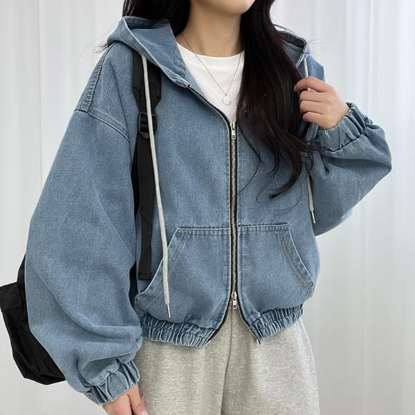 Faded Crop Hooded Denim Jacket
