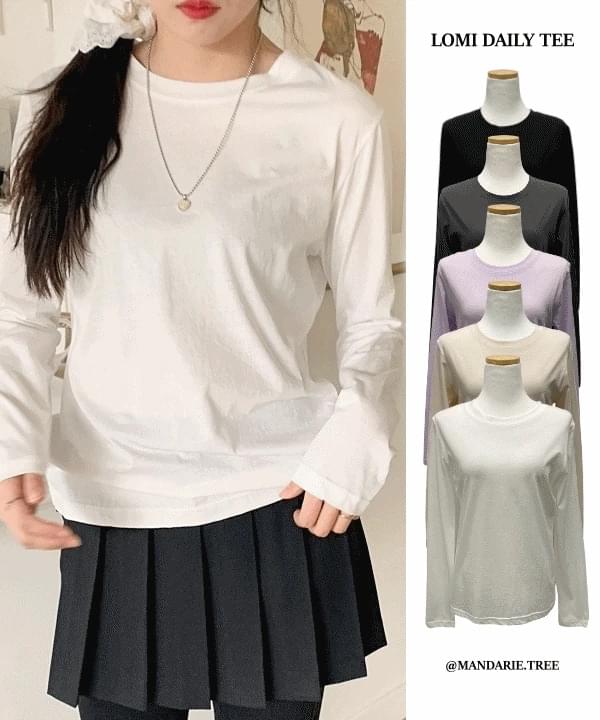 Lumi Round Neck Cotton Daily Vintage Long Sleeve T-Shirt 5 Colors