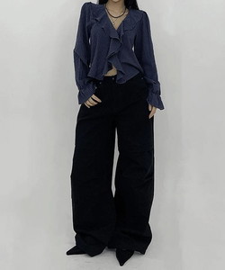 Blue Point Daily Parachute Pintuck Denim Over Wide Pants