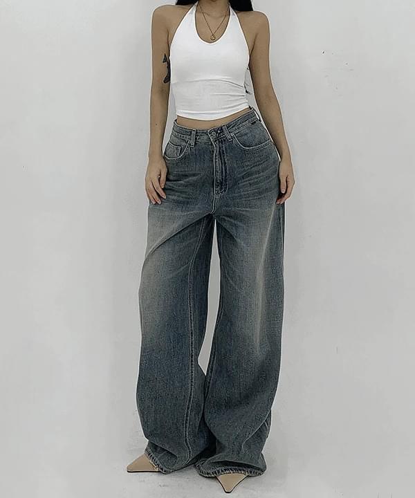 Off Faded Maxi Overfit Daily Denim Wide Pants