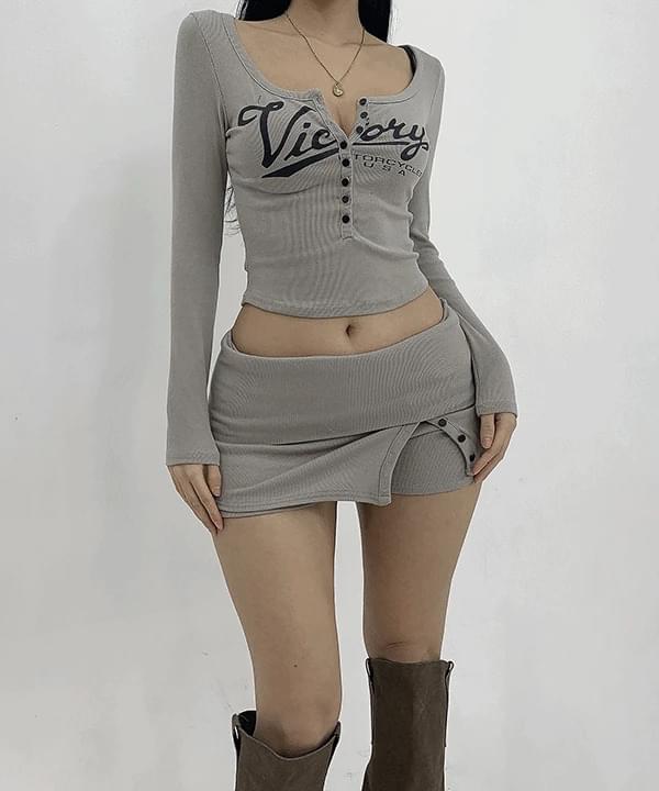 Heath Daily Slim Lettering Round Neck Long Sleeve T-Shirt Top