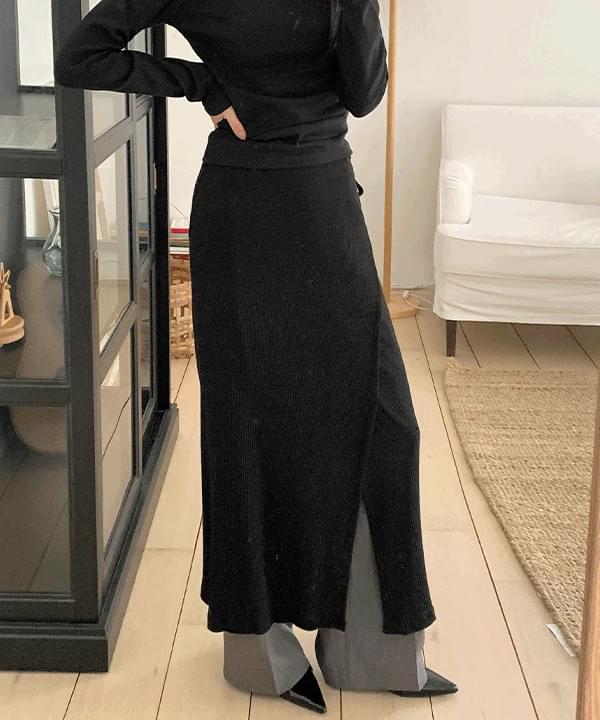 Rainne Modal Ribbed Wrap String Long Skirt -2color