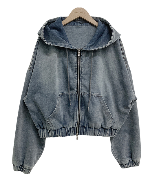 Muzz Loose-fit semi-crop two-way hooded denim jacket