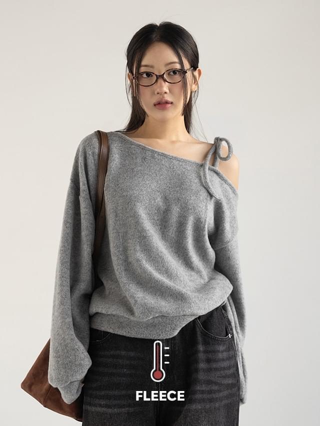 Big size 55-99 Shopiti Loose-fit outer Fleece-lined one shoulder ribbon strap long sleeve t-shirt (Ships Today)