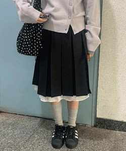 雙層褶皺中長版裙