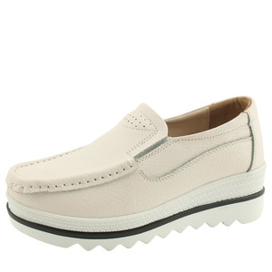 Cowhide wedge heel high heel loafer flats 5cm white
