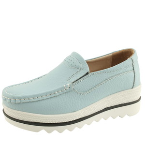 Calfskin wedge heel high heel loafer flats 5cm sky blue