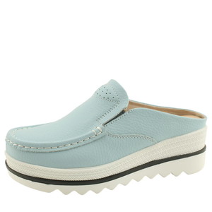 Calfskin wedge heel mid heel mule loafer 5cm sky blue