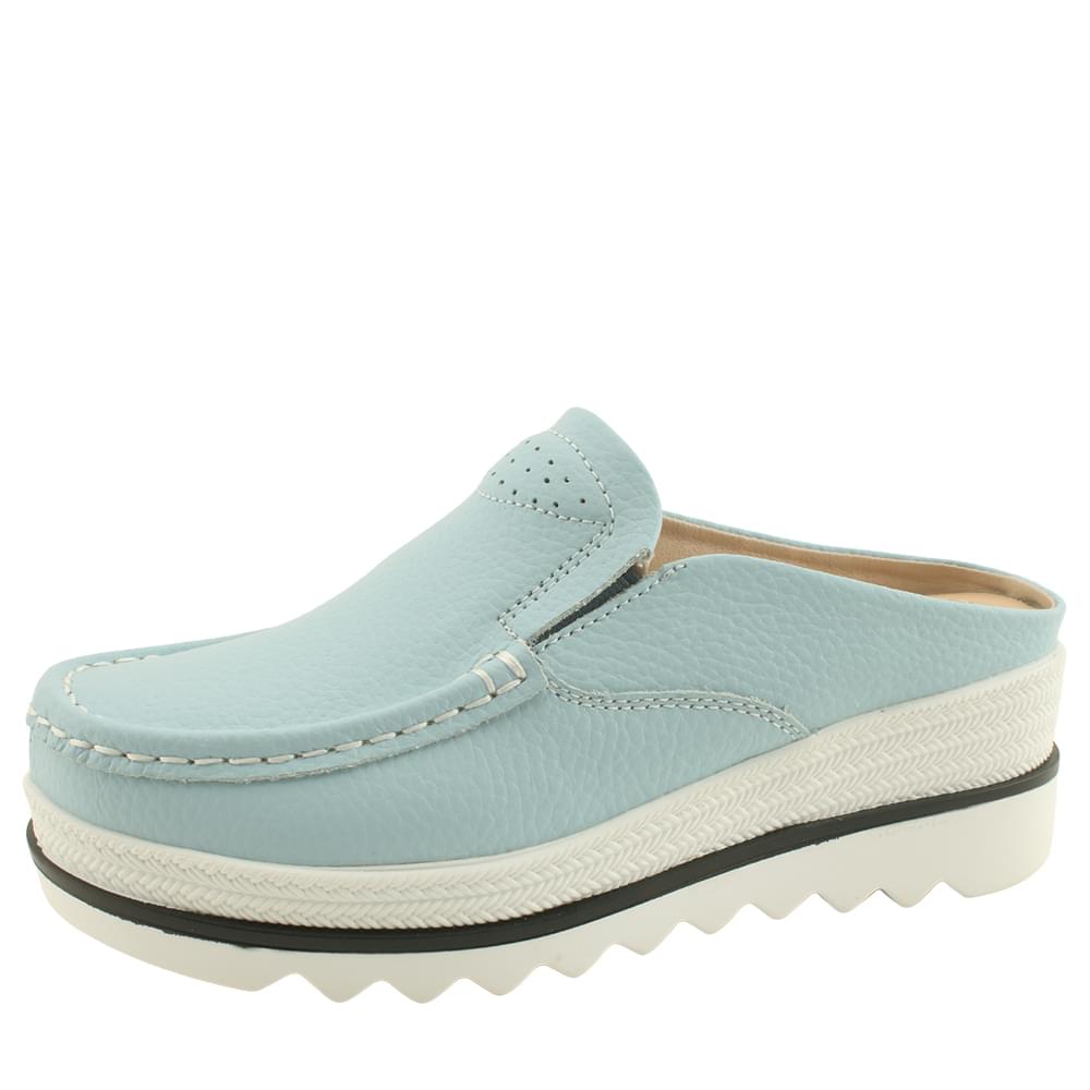 Calfskin wedge heel mid heel mule loafer 5cm sky blue